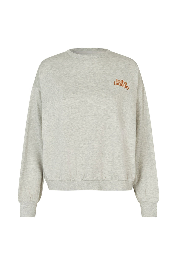 Lollys Laundry SydneyLL Butterfly Sweatshirt LS in light grey melange, featuring a relaxed fit and embroidered logo detail.