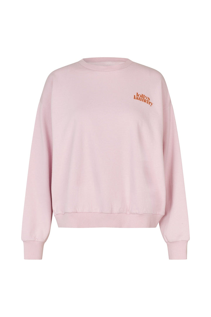 Lollys Laundry SydneyLL Butterfly Sweatshirt LS in light pink, featuring a relaxed fit and embroidered logo detail, shown fla
