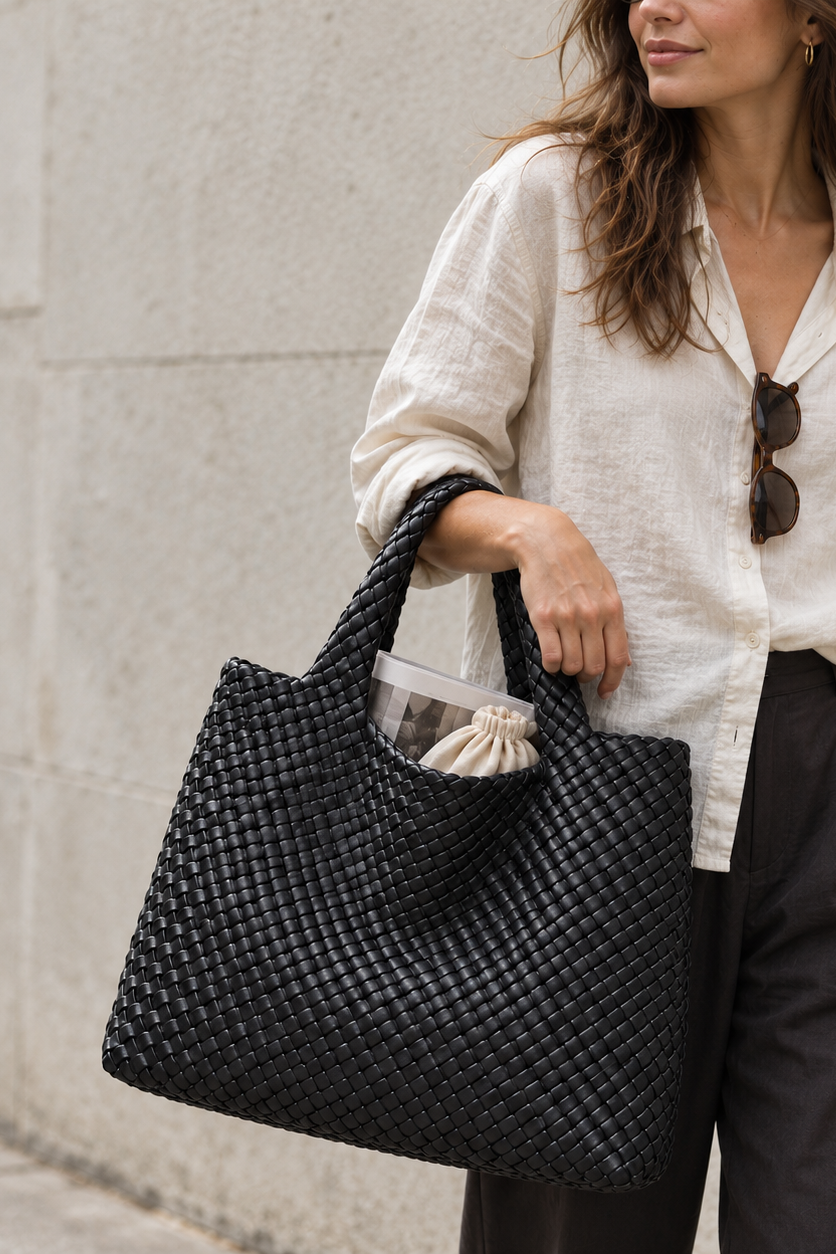 Madera flettet shopper i sort – Andcopenhagen i vegan leather