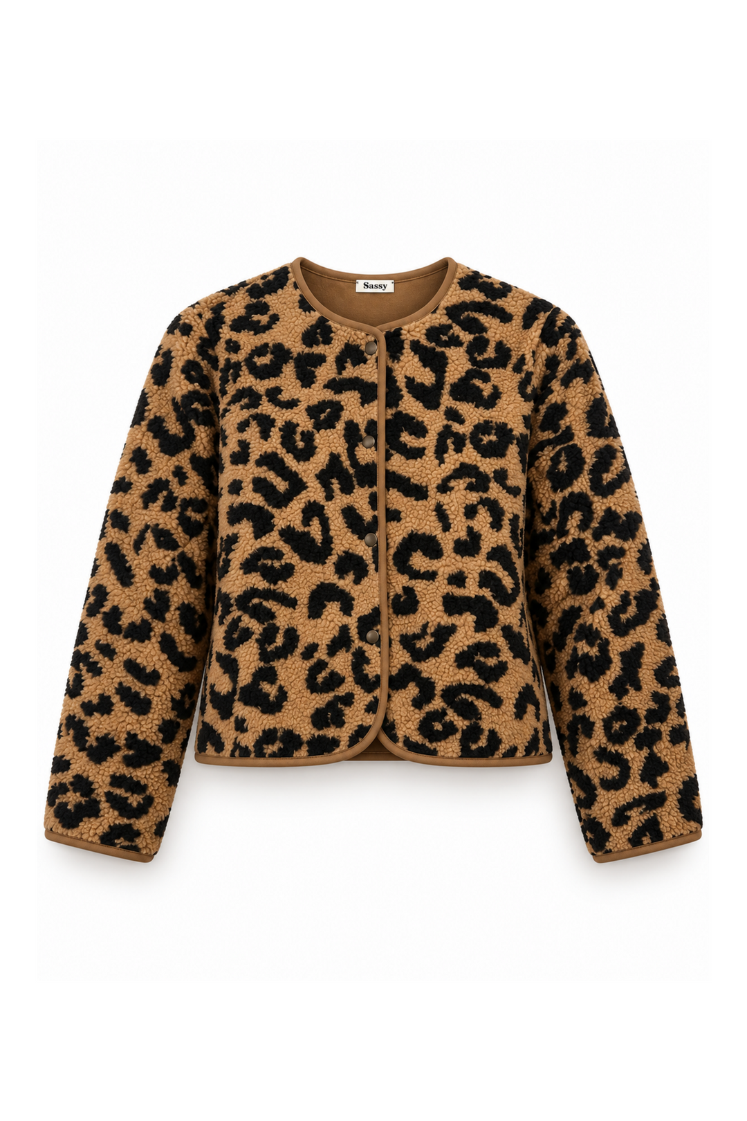 Fin jakke fra Sassy Copenhagen i leoprint i blød teddy materiale