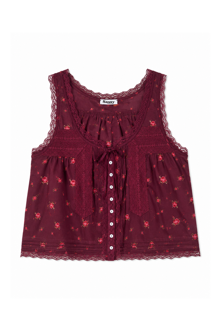 Sassy Copenhagen - Blondetop - Blomstret Bordeaux - Nadine