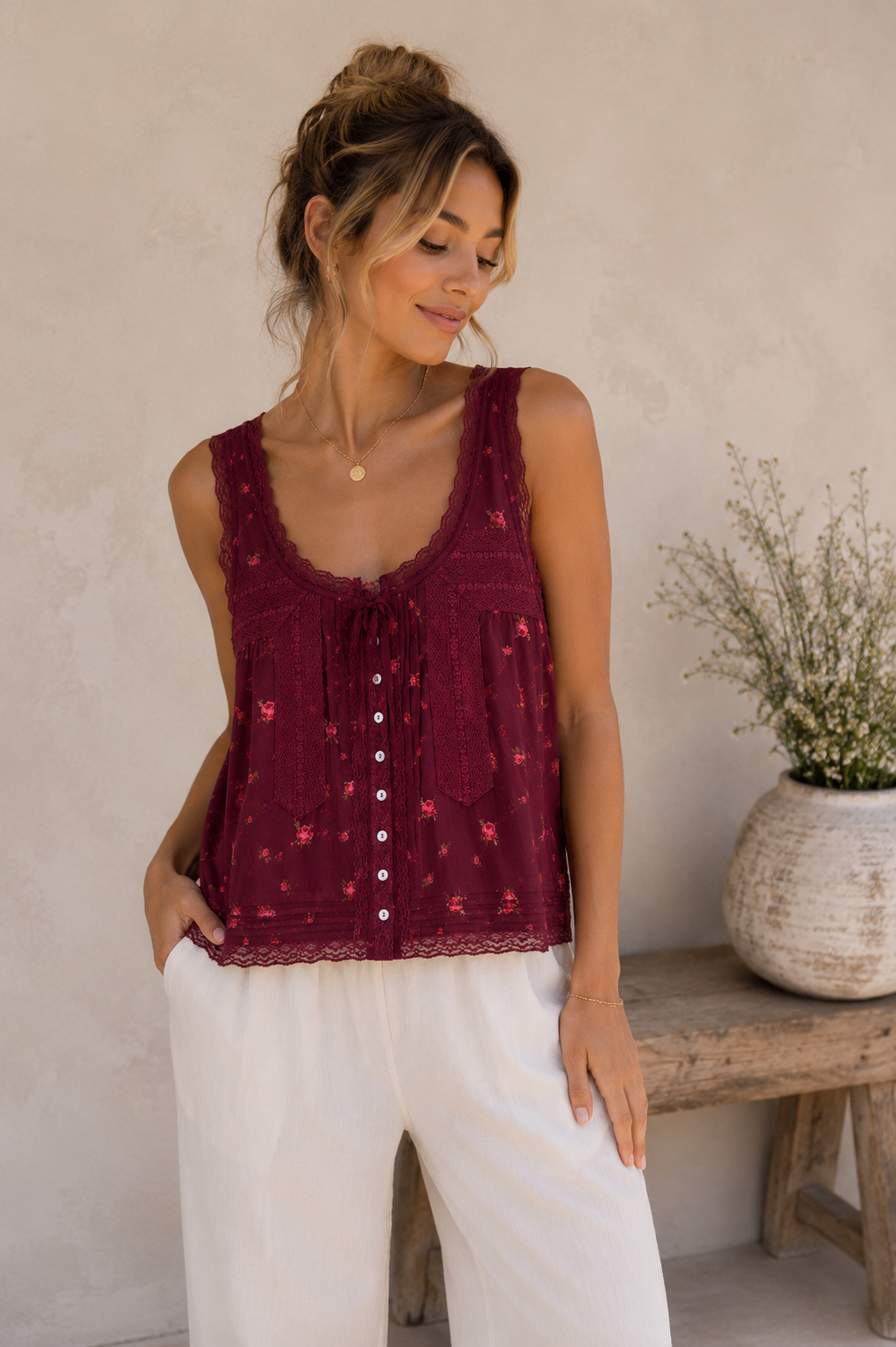 Sassy Copenhagen - Blondetop - Blomstret Bordeaux - Nadine