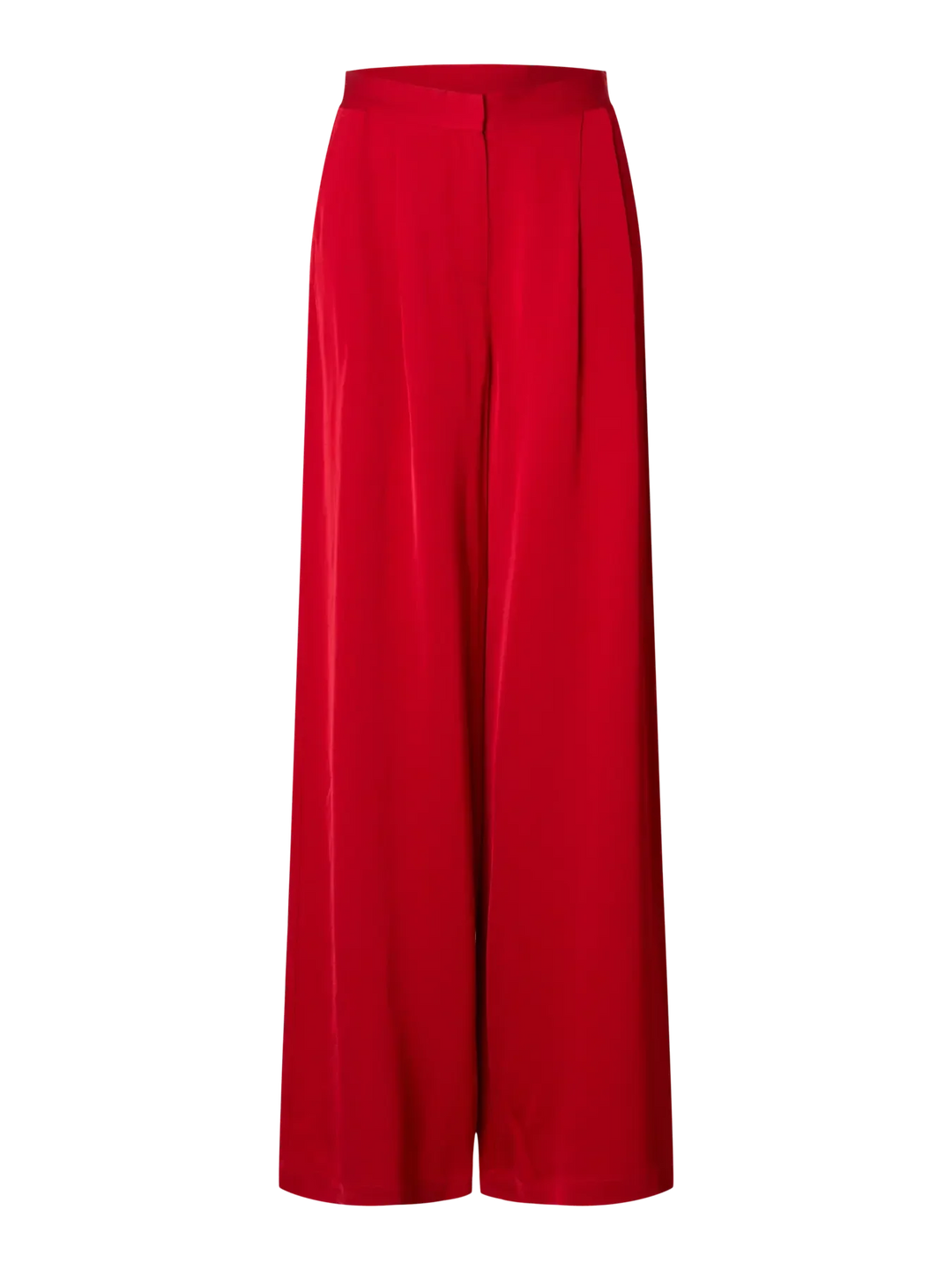 Røde bukser med brede ben og en tilpasset talje. Designet er elegant og moderne.