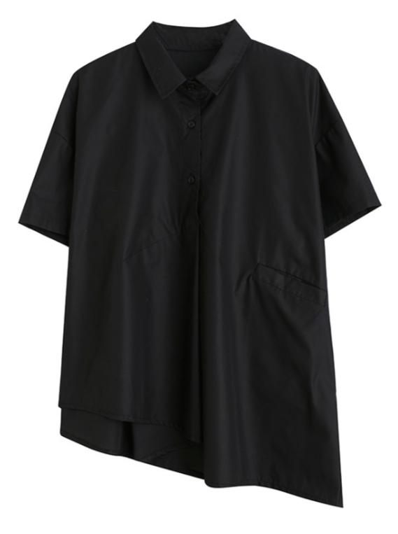 Sassy Copenhagen Overdele One Size Kelly asymmetrisk bomulds skjorte - sort