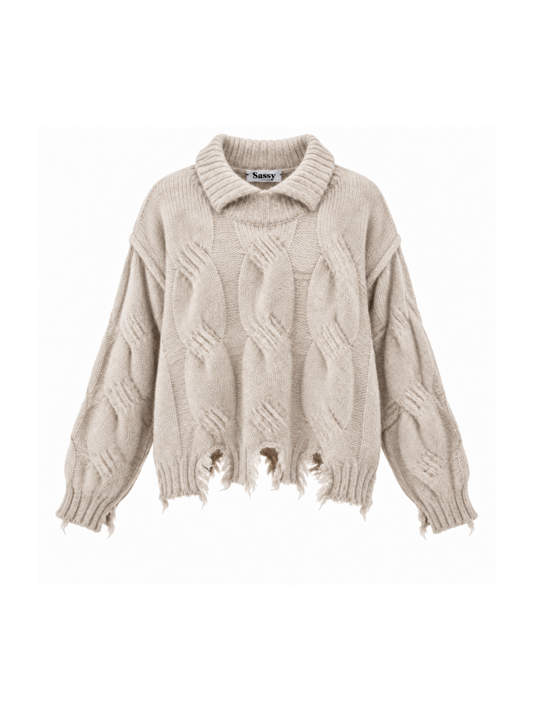 Sassy Copenhagen - Kabelstrik med Flossede Kanter - Beige Melange - Karla