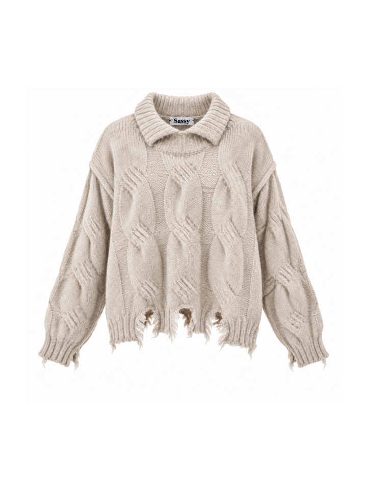 Sassy Copenhagen - Kabelstrik med Flossede Kanter - Beige Melange - Karla