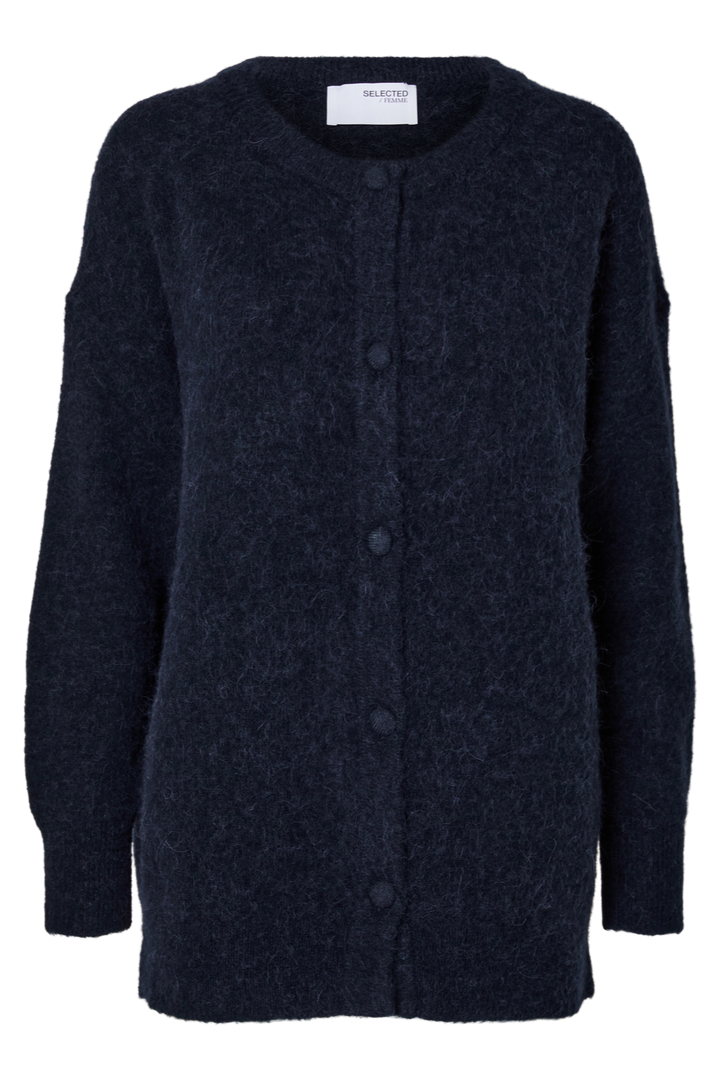 Lang cardigan - Mørkeblå - Sia ras - Selected femme - Stilkompagniet.dk