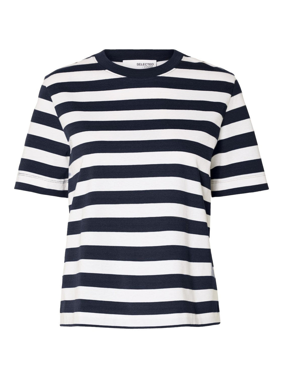 Selected Femme t-shirts & toppe Stribet Blå/Hvid boxy tshirt- Selected Femme Essential