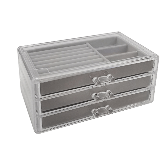 Andcopenhagen Jewelry - Smykke organizer Sally  - 3 skuffer med velour bakker - Plexiglas