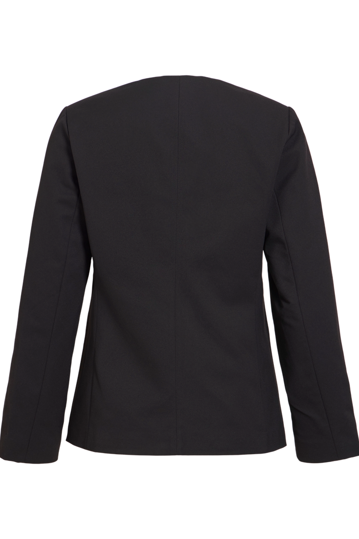 Vila Vichiona long sleeve black blazer made of polyester, shown from the back, featuring a regular fit and tailored design.