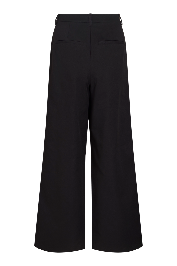 Vila Vichiona HW Wide Pant in black polyester, featuring a high-waist design with belt loops, shown in a back view.