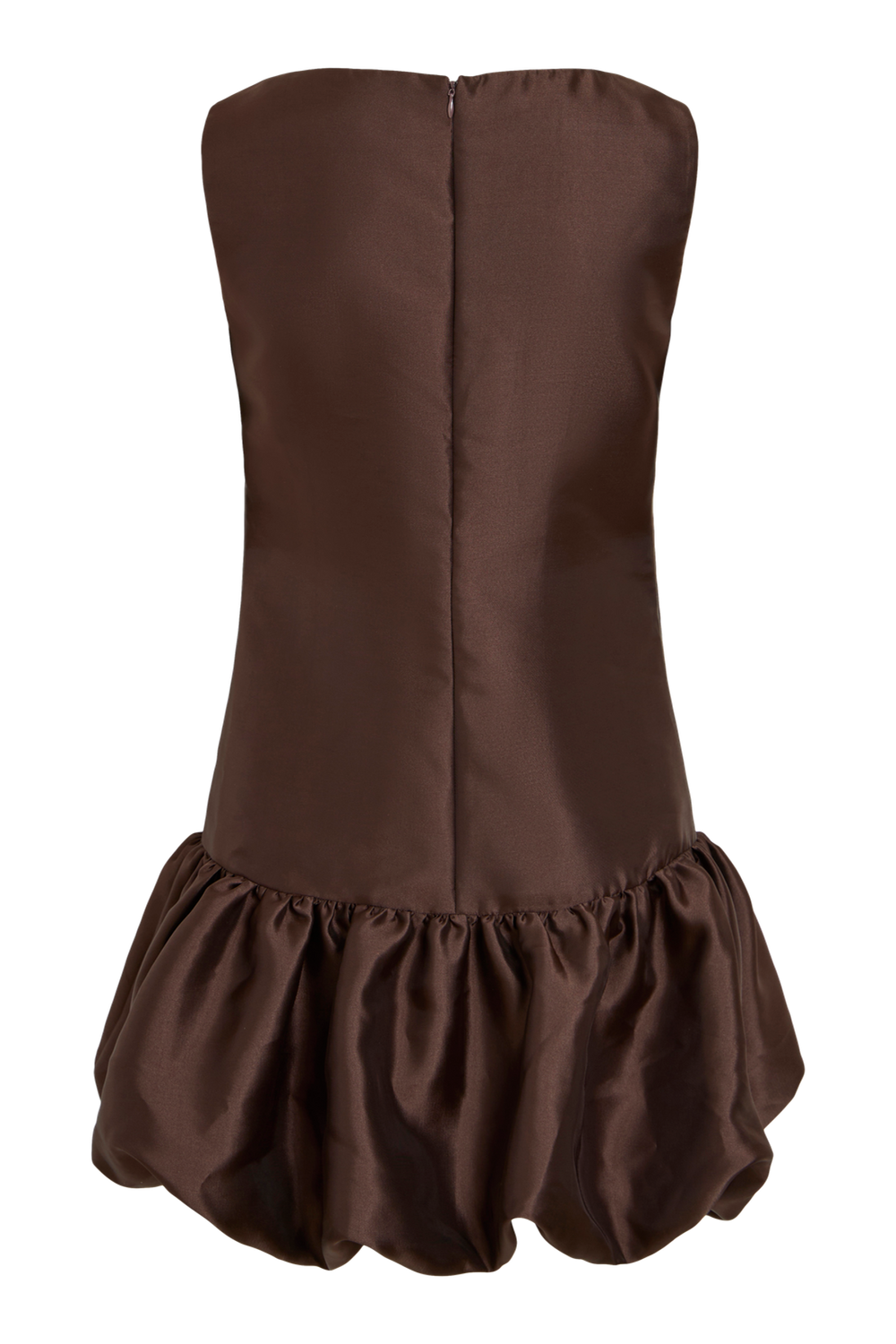 Vila VISHINA sleeveless short dress in coffee bean brown, featuring a boat neck and ruffled hem, shown in a back view.