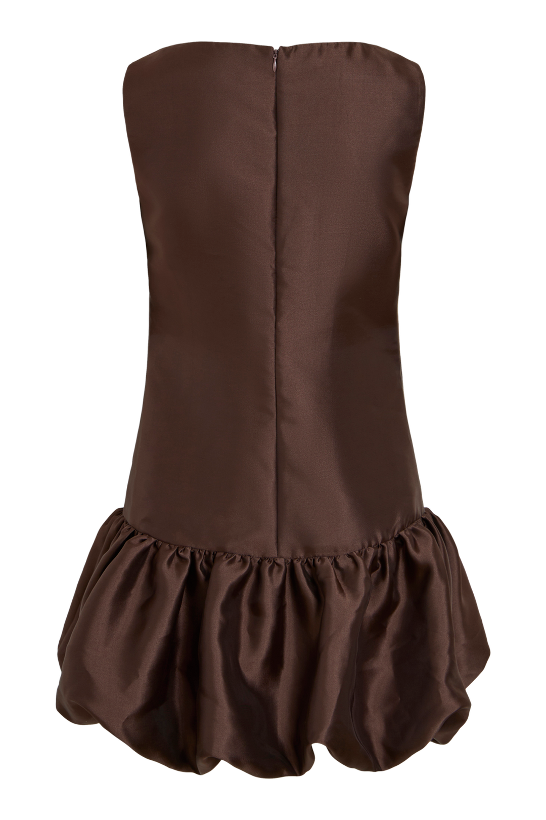 Vila VISHINA sleeveless short dress in coffee bean brown, featuring a boat neck and ruffled hem, shown in a back view.