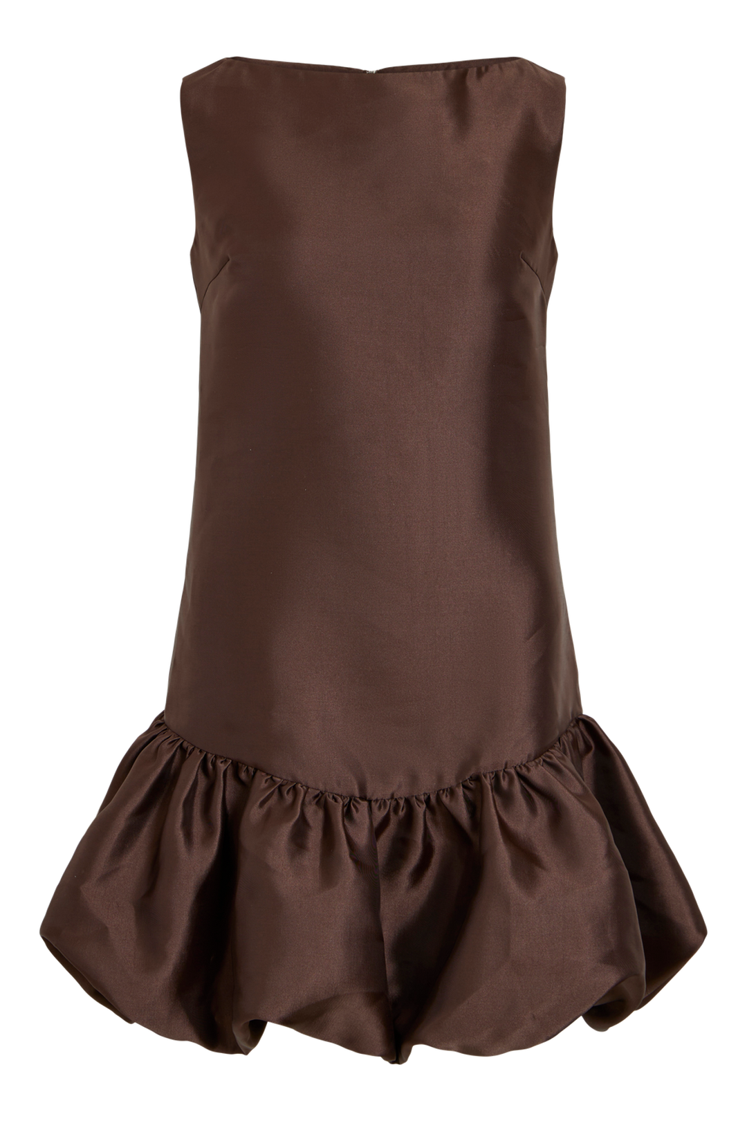 Vila VISHINA sleeveless boatneck short dress in coffee bean brown, made from recycled polyester, shown flat.