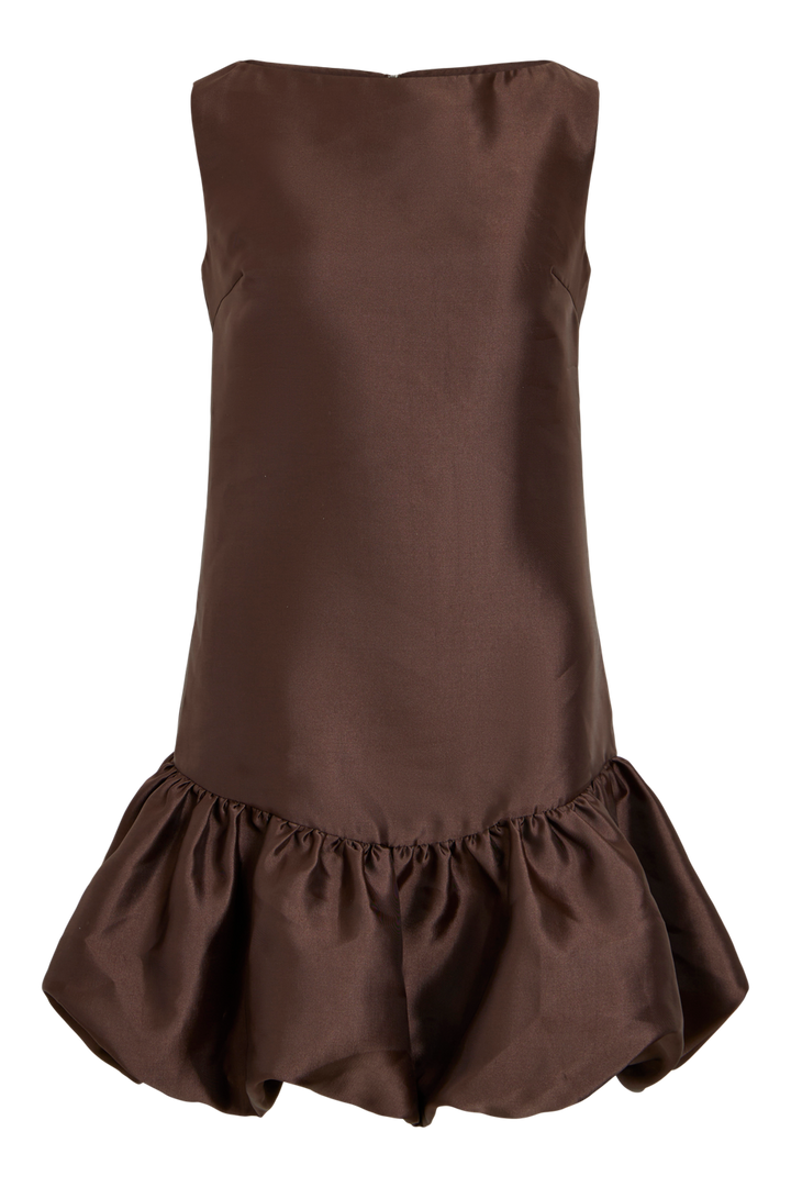 Vila VISHINA sleeveless boatneck short dress in coffee bean brown, made from recycled polyester, shown flat.